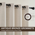 TURCURNO Light Filtering Linen Curtains for Living Room Bedroom,Soft Flax Textured Bronze Grommet Semi Sheer Privacy Drapes 2 Panels,Natural,52"x90"