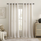 TURCURNO Light Filtering Linen Curtains for Living Room and Office,Soft Fabric Bronze Grommet Semi Sheer Boho Curtains 2 Panels,Ivory White,52"x102"