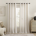 TURCURNO Light Filtering Linen Curtains for Living Room Bedroom,Soft Fabric Bronze Grommet Semi Sheer Privacy Drapes 2 Panels,Ivory White,52"x90"