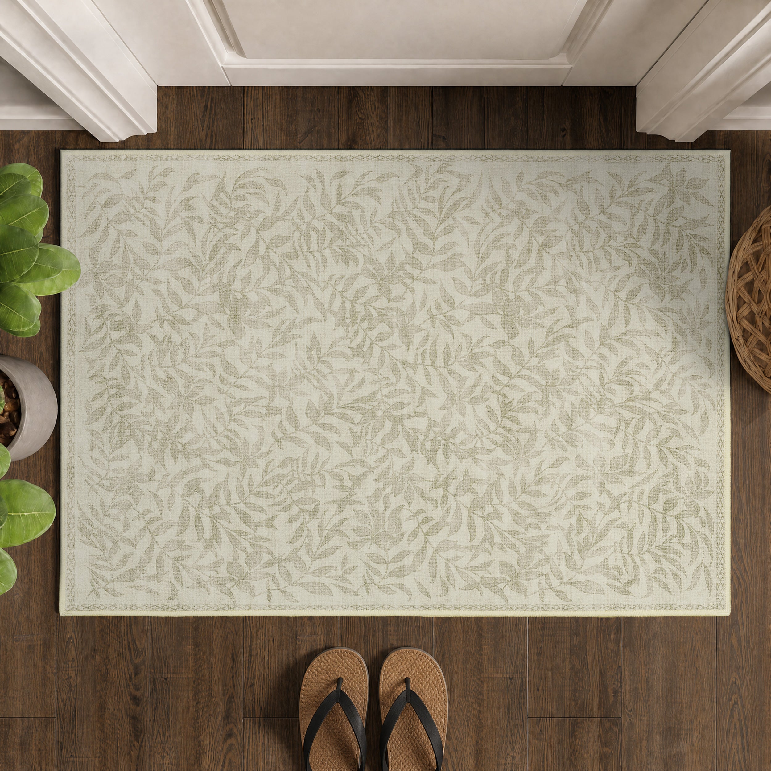 TURCURNO Soft Low Pile Washable 2x3 Entry Rugs for Inside House,Retro Willow Leaf Cream Beige Bath Rugs Boho Farmhouse Throw Rugs for Bathroom Vanity Entrance
