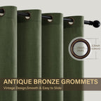 TURCURNO Light Filtering Linen Curtains for Bedroom,Soft Fabric Elegant Bronze Grommet Semi-Sheer Privacy Drapes 2 Panels,Olive Green,52"x90"