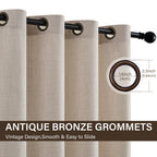TURCURNO Light Filtering Linen Curtains for Living Room Bedroom,Soft Fabric Elegant Bronze Grommet Semi Sheer Window Curtain,2 Panels,Linen,52"x102"