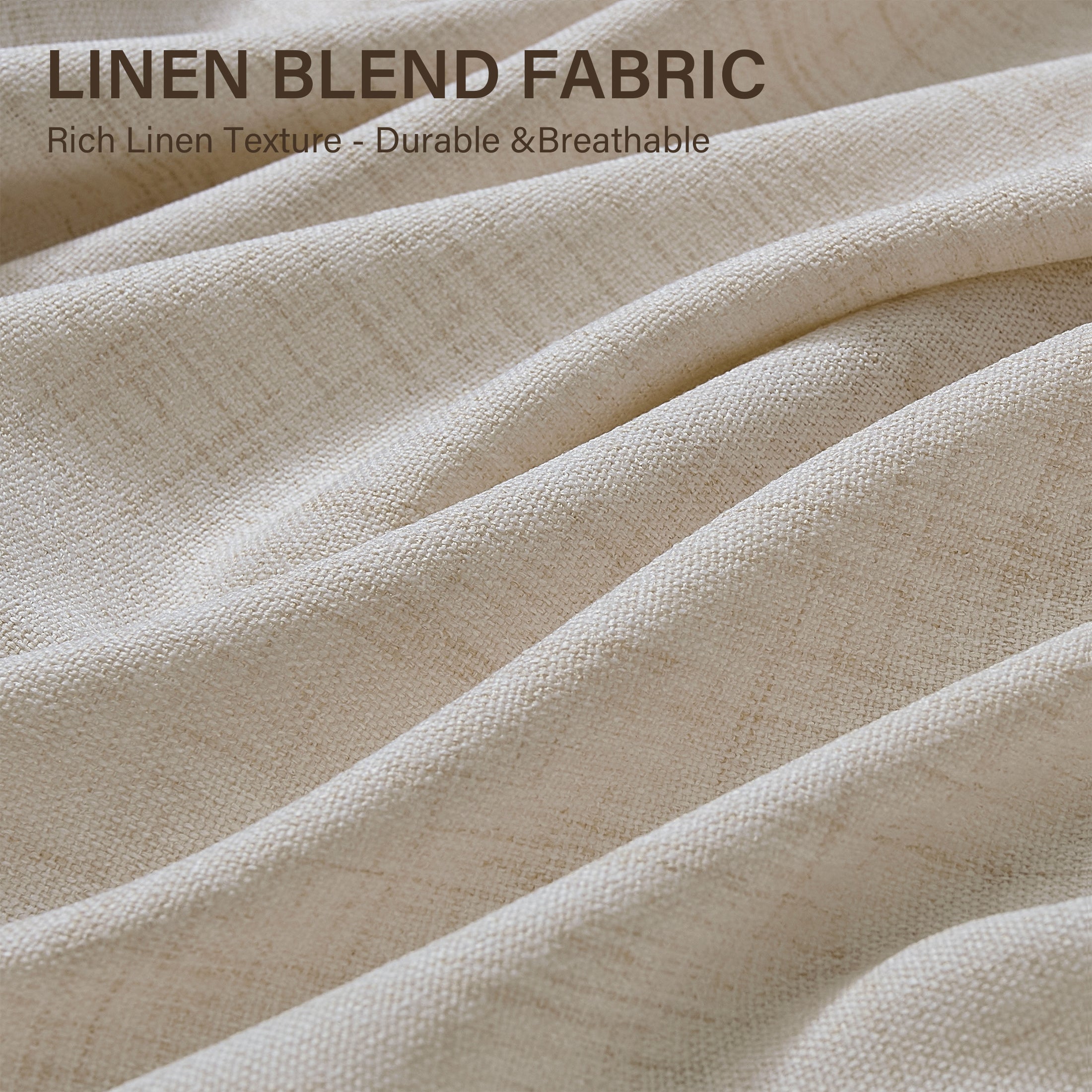 TURCURNO Light Filtering Linen Curtains for Living Room Bedroom,Soft Flax Textured Bronze Grommet Semi Sheer Privacy Drapes 2 Panels,Natural,52"x90"