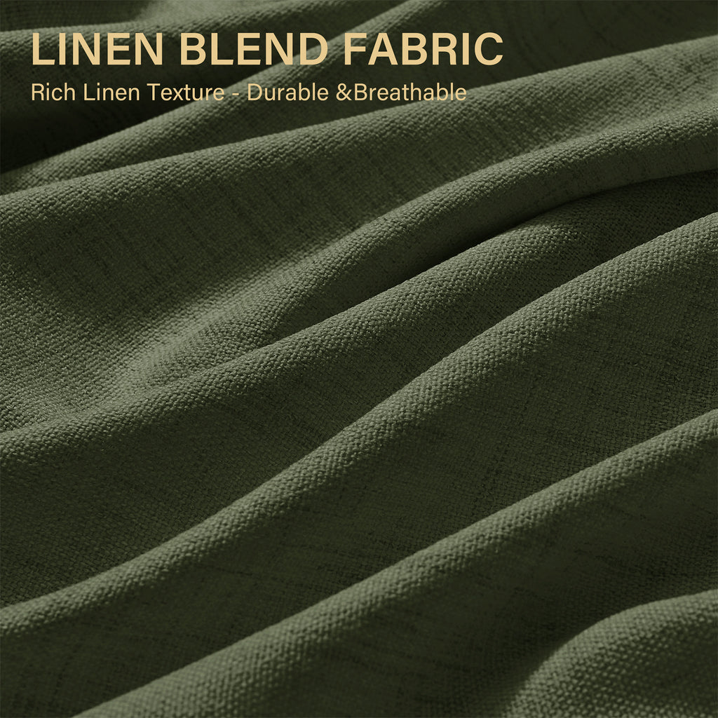 TURCURNO Light Filtering Linen Curtains for Bedroom,Soft Fabric Elegant Bronze Grommet Semi-Sheer Privacy Drapes 2 Panels,Olive Green,52"x90"