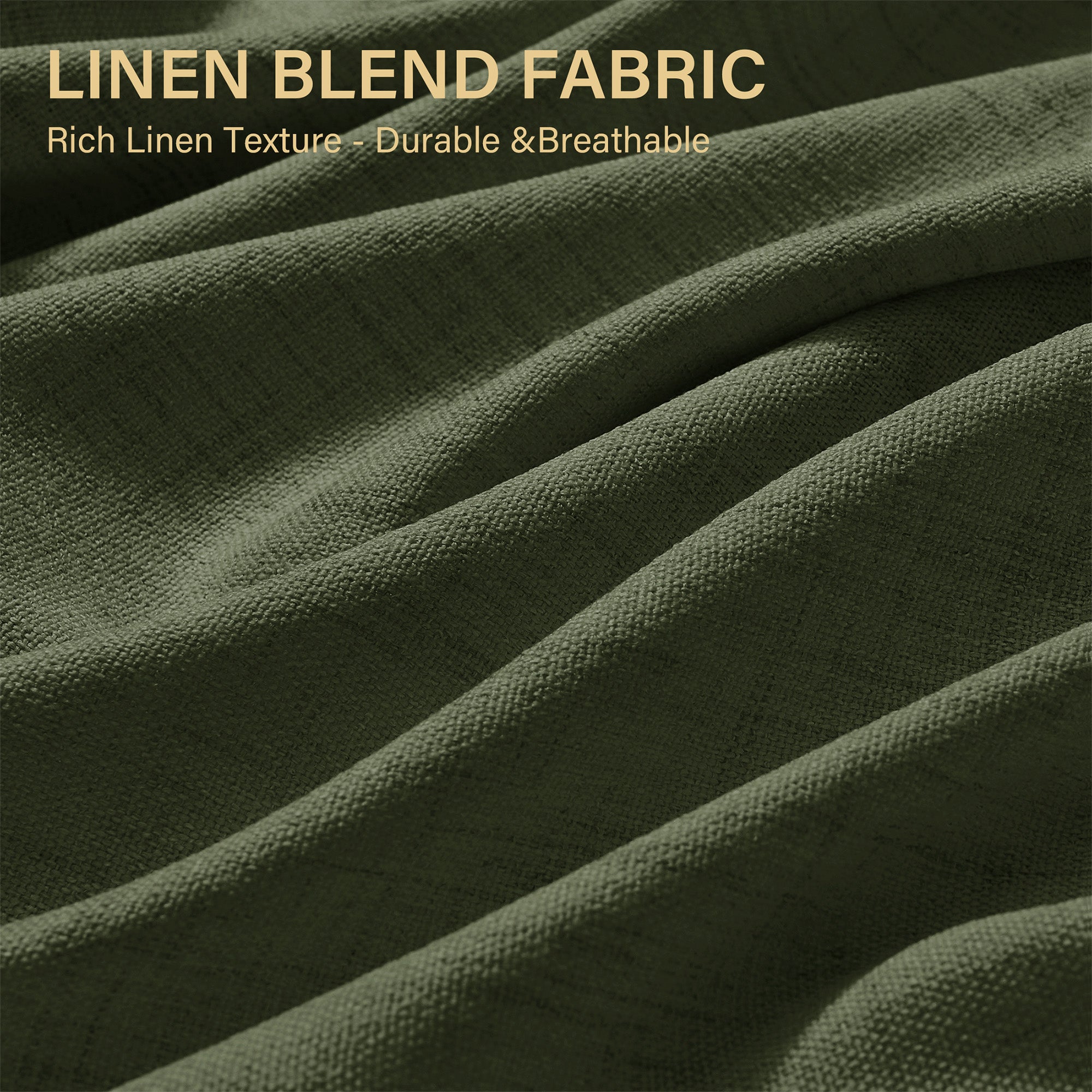 TURCURNO Light Filtering Linen Curtains for Bedroom,Soft Fabric Elegant Bronze Grommet Semi-Sheer Privacy Drapes 2 Panels,Olive Green,52"x90"