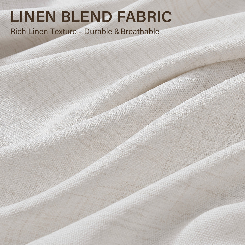 TURCURNO Light Filtering Linen Curtains for Living Room,Soft Fabric Bronze Grommet Semi Sheer Floor to Ceiling Curtains,2 Panels,Beige White,52"x102"