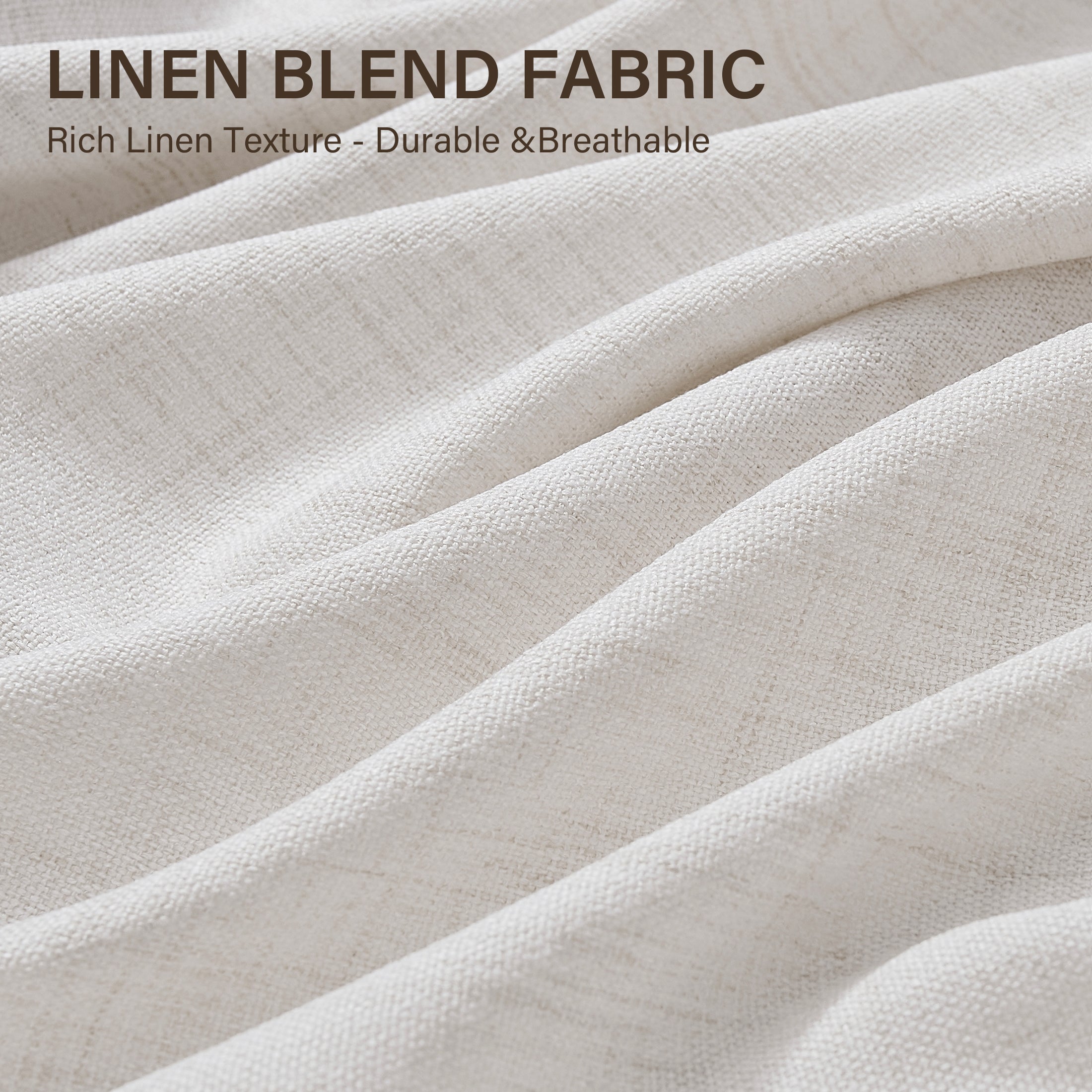 TURCURNO Light Filtering Linen Curtains for Living Room,Soft Fabric Bronze Grommet Semi Sheer Floor to Ceiling Curtains,2 Panels,Beige White,52"x102"