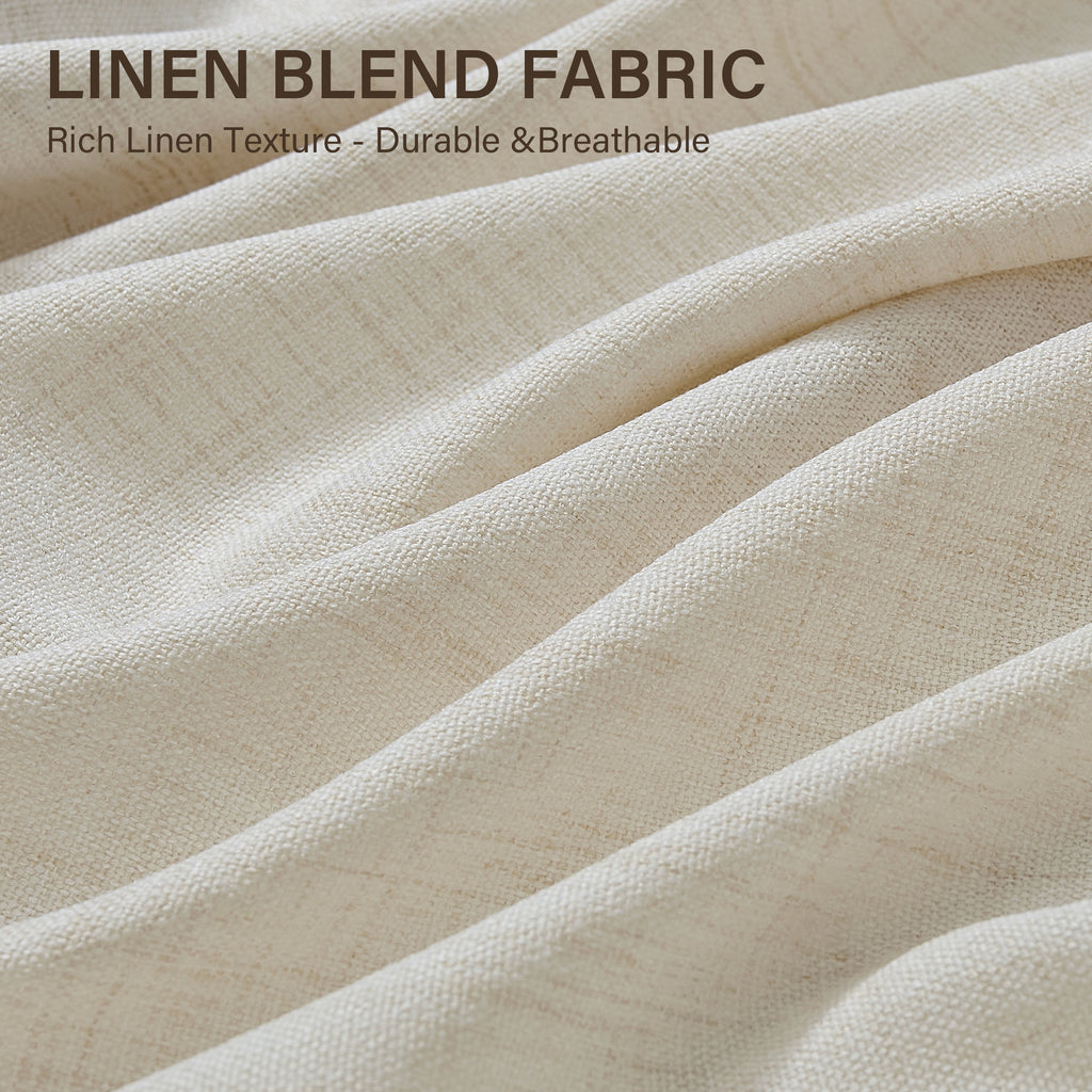 TURCURNO Light Filtering Linen Curtains for Bedroom Farmhouse,Soft Flax Textured Bronze Grommet Semi-Sheer Boho Curtains 2 Panels,Ivory White,52"x63"