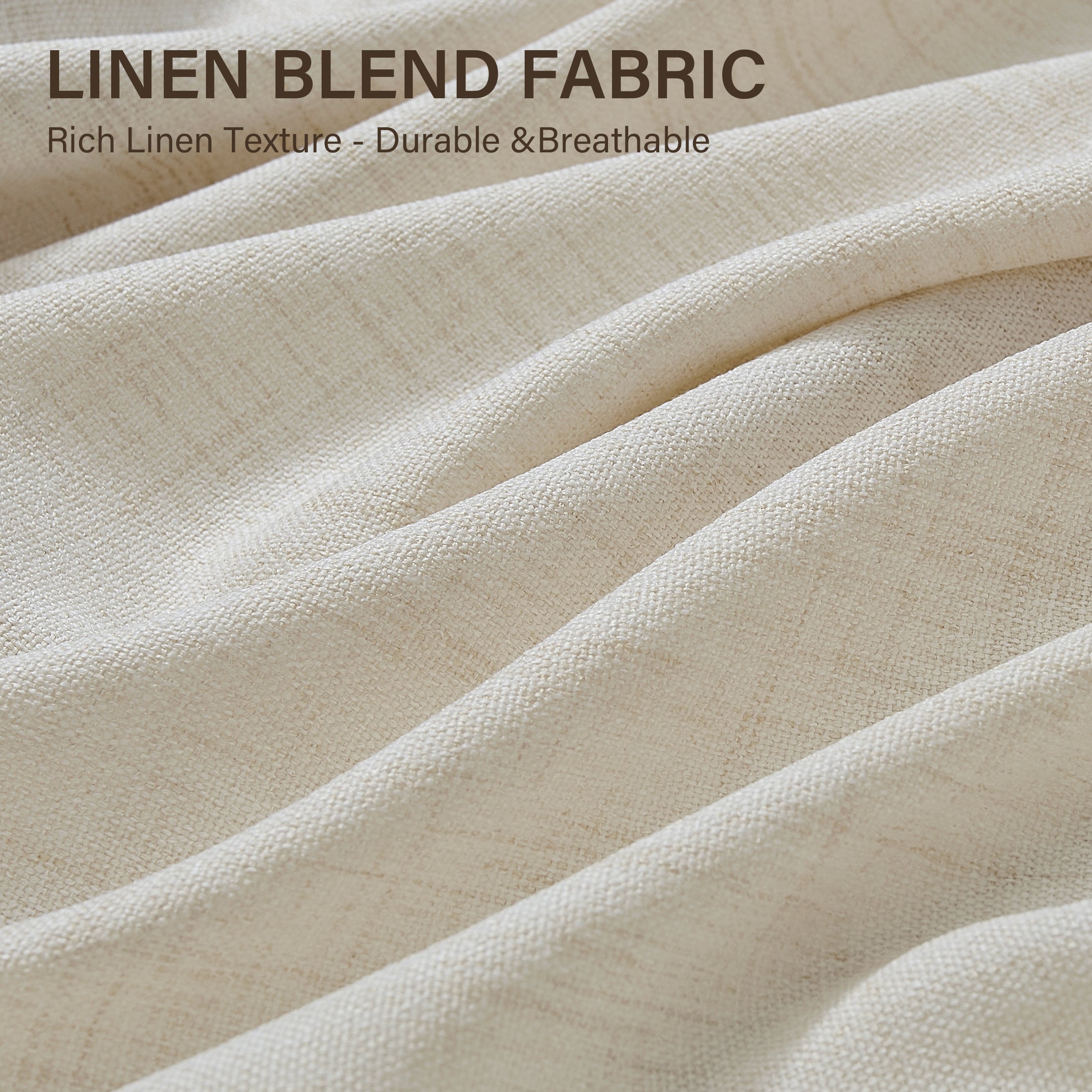 TURCURNO Light Filtering Linen Curtains for Bedroom Farmhouse,Soft Flax Textured Bronze Grommet Semi-Sheer Boho Curtains 2 Panels,Ivory White,52"x63"