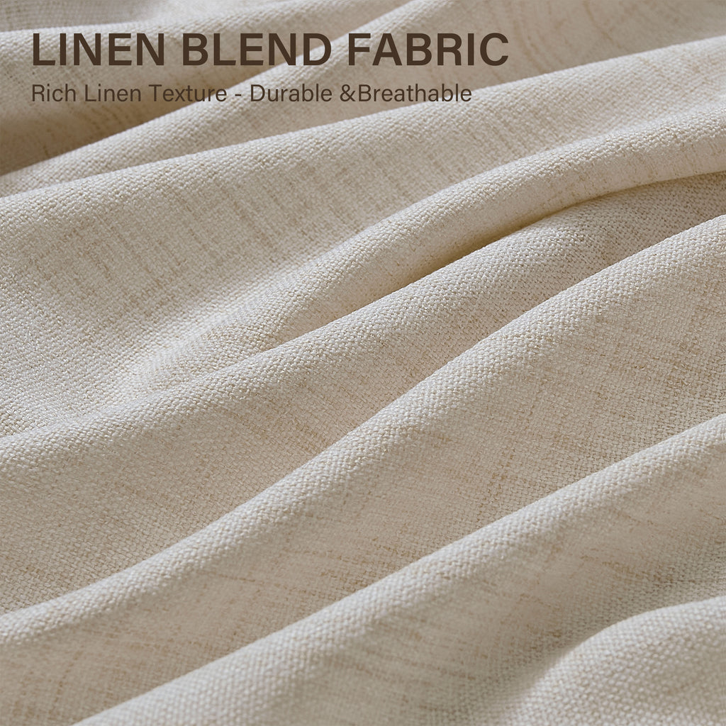 TURCURNO Light Filtering Linen Curtains for Living Room and Office,Flax Textured Bronze Grommet Semi Sheer Privacy Drapes 2 Panels,Natural,52"x96"