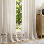 TURCURNO Light Filtering Linen Curtains for Living Room Bedroom,Soft Flax Textured Bronze Grommet Semi Sheer Privacy Drapes 2 Panels,Natural,52"x90"