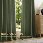 TURCURNO Light Filtering Linen Curtains for Bedroom,Soft Fabric Elegant Bronze Grommet Semi-Sheer Privacy Drapes 2 Panels,Olive Green,52"x90"