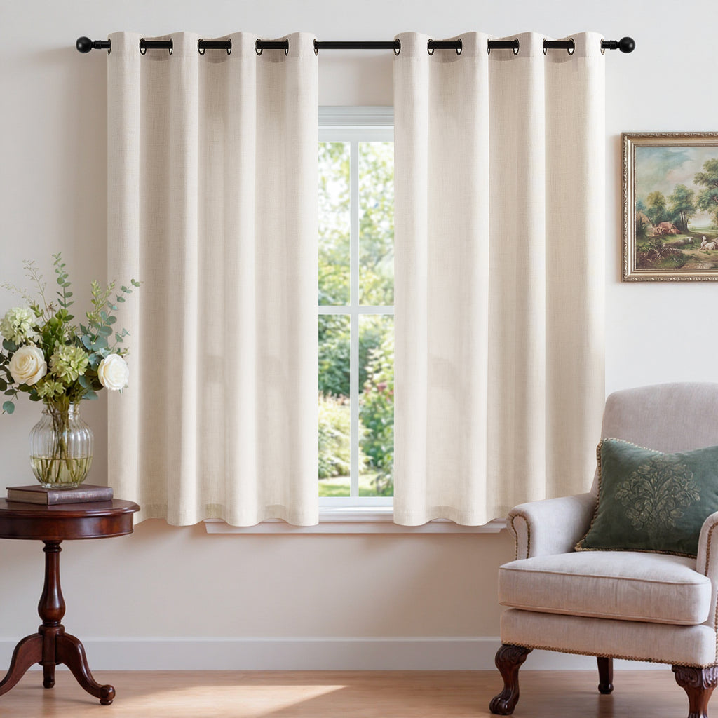TURCURNO Light Filtering Linen Curtains for Bedroom Dining Room,Soft Flax Textured Bronze Grommet Semi Sheer Boho Curtains 2 Panels,Linen,52"x45"