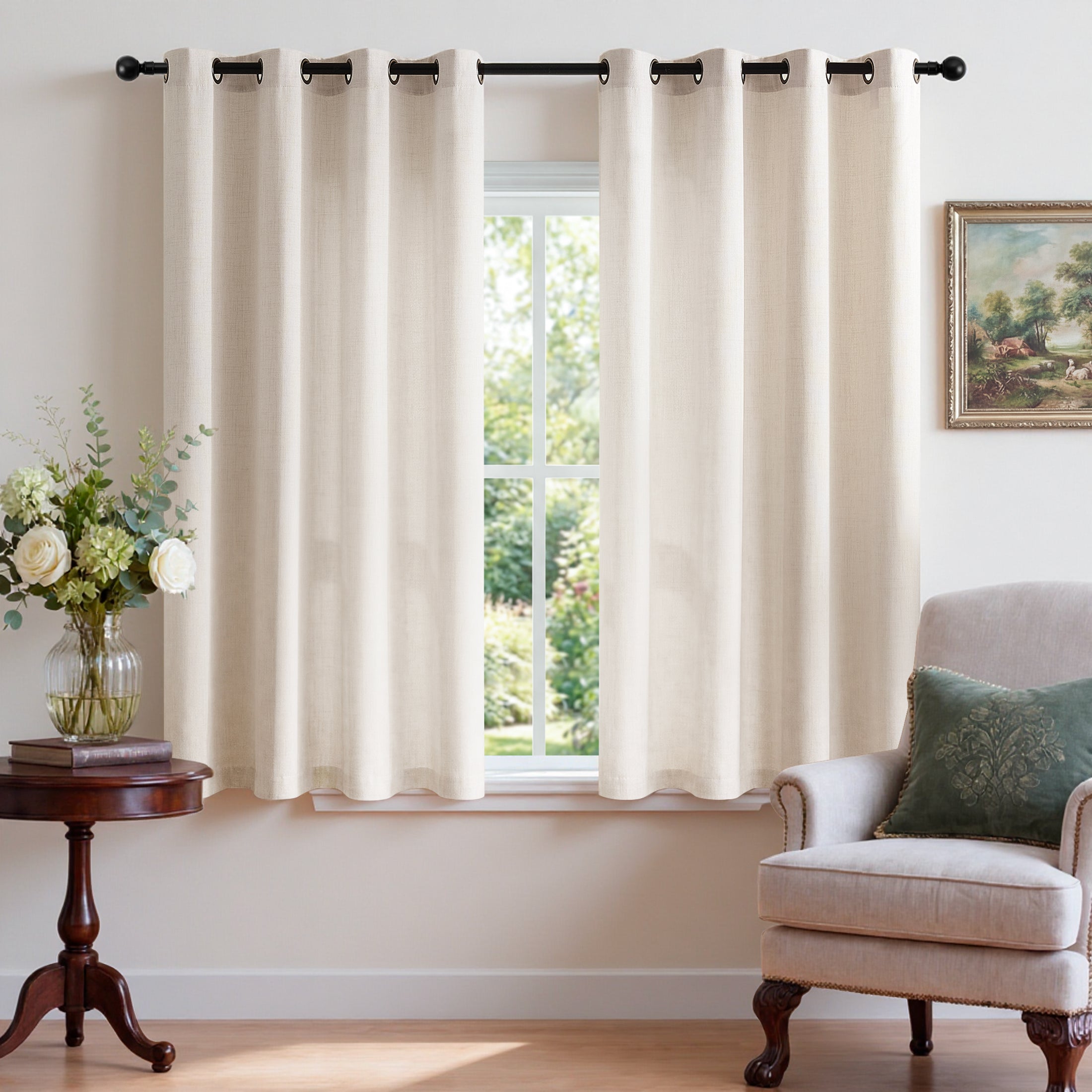 TURCURNO Light Filtering Linen Curtains for Bedroom Dining Room,Soft Flax Textured Bronze Grommet Semi Sheer Boho Curtains 2 Panels,Linen,52"x45"