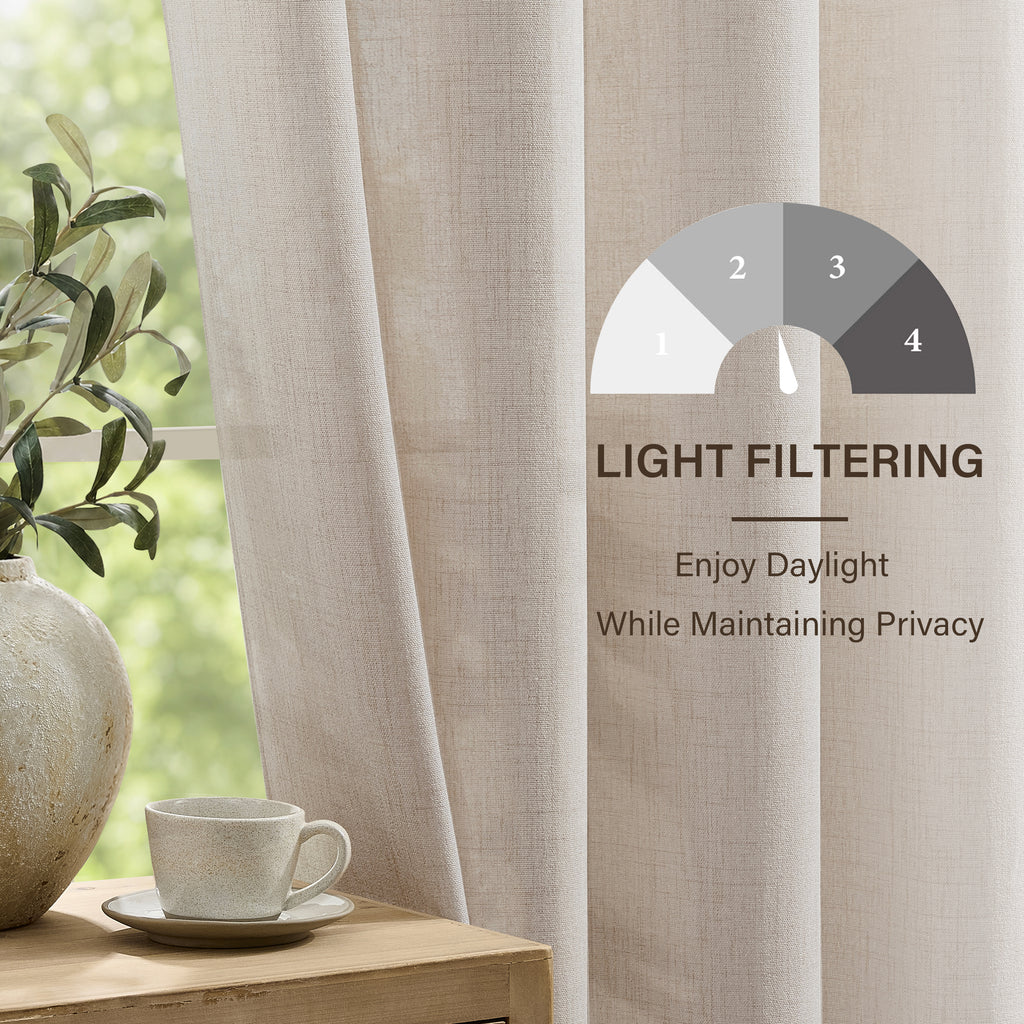 TURCURNO Light Filtering Linen Curtains for Living Room Bedroom,Soft Fabric Elegant Bronze Grommet Semi Sheer Window Curtain,2 Panels,Linen,52"x102"