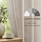 TURCURNO Light Filtering Linen Curtains for Living Room Bedroom,Soft Fabric Elegant Bronze Grommet Semi Sheer Window Curtain,2 Panels,Linen,52"x102"