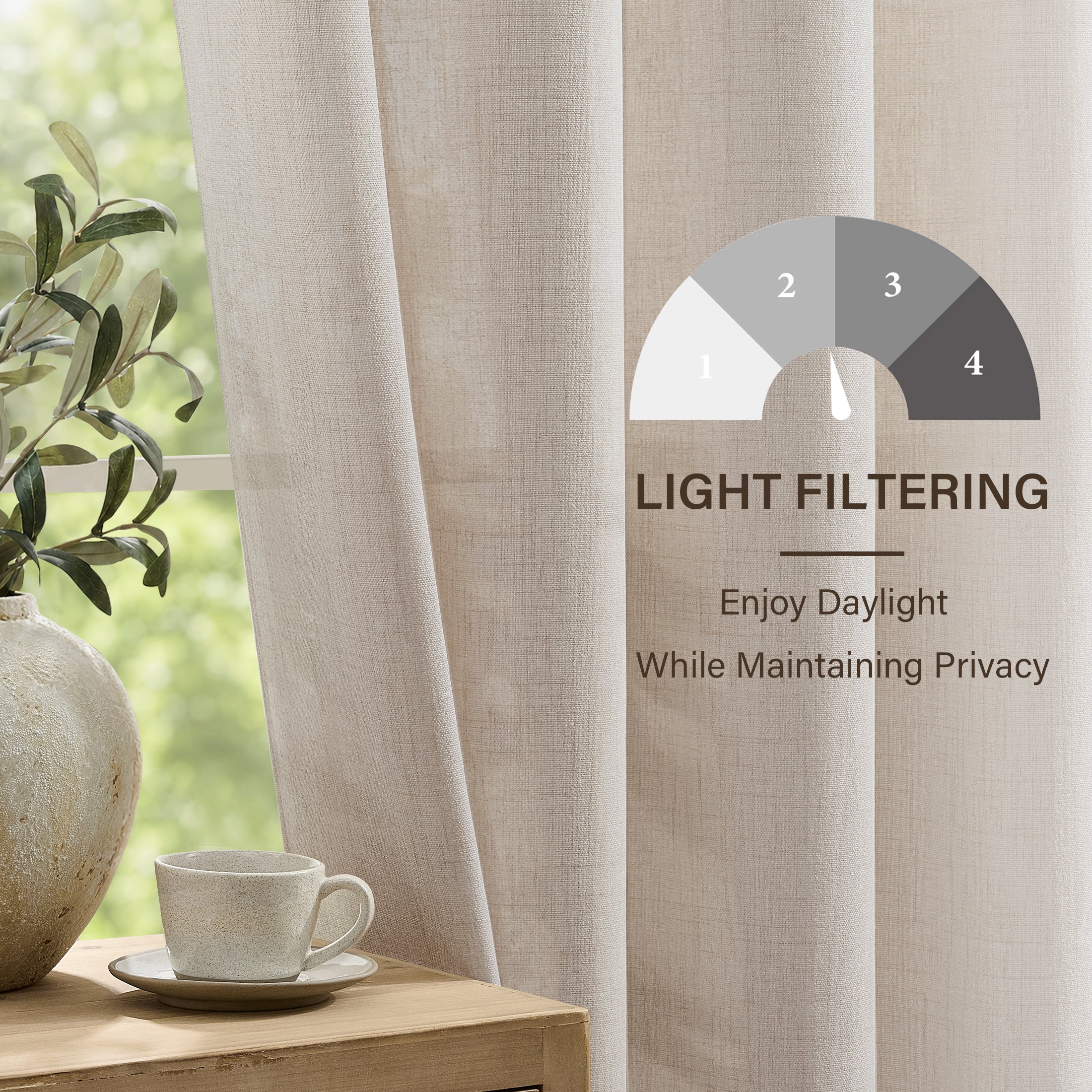 TURCURNO Light Filtering Linen Curtains for Living Room Bedroom,Soft Fabric Elegant Bronze Grommet Semi Sheer Window Curtain,2 Panels,Linen,52"x102"