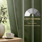 TURCURNO Light Filtering Linen Curtains for Bedroom,Soft Fabric Elegant Bronze Grommet Semi-Sheer Privacy Drapes 2 Panels,Olive Green,52"x90"