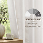 TURCURNO Light Filtering Linen Curtains for Living Room,Soft Fabric Bronze Grommet Semi Sheer Floor to Ceiling Curtains,2 Panels,Beige White,52"x102"