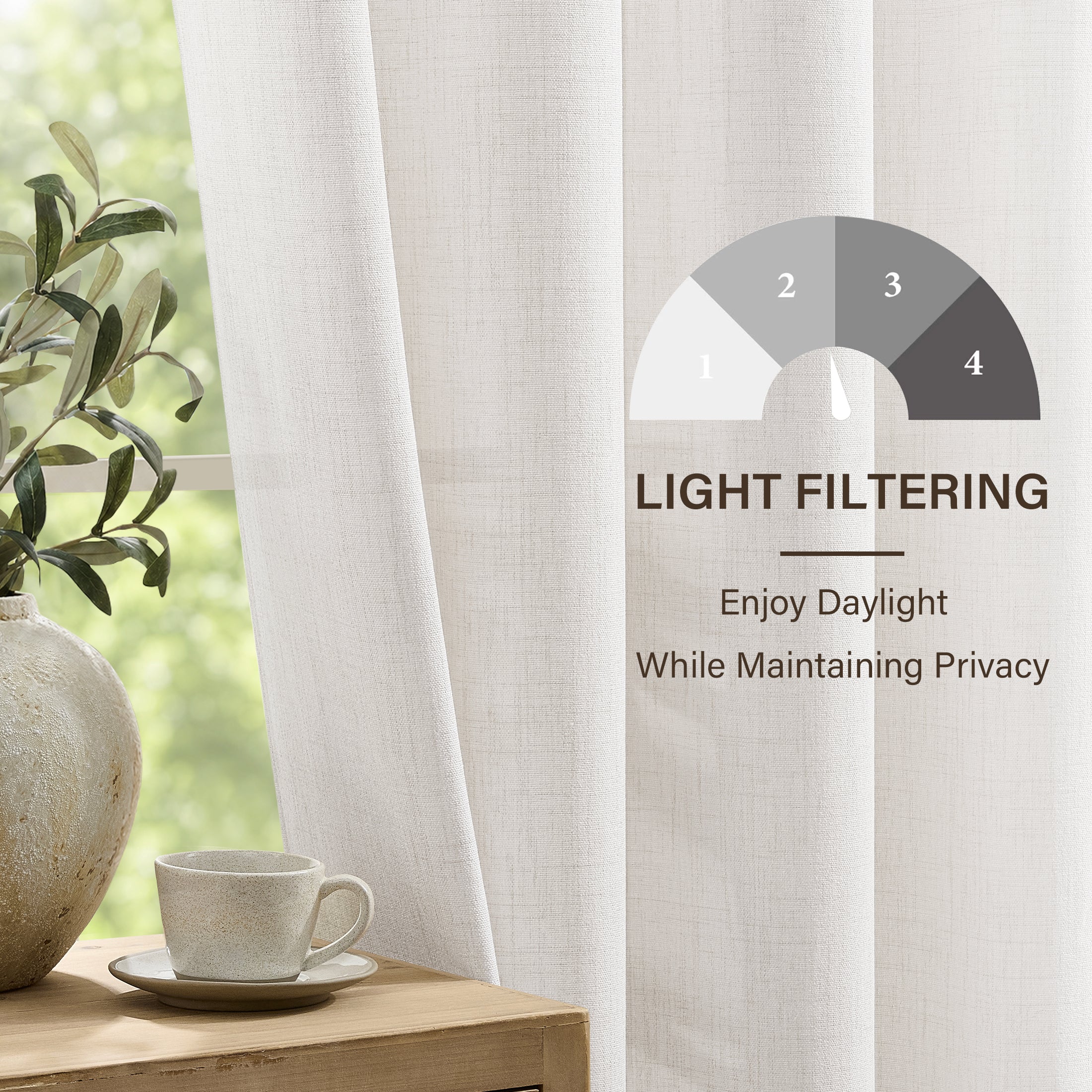 TURCURNO Light Filtering Linen Curtains for Living Room,Soft Fabric Bronze Grommet Semi Sheer Floor to Ceiling Curtains,2 Panels,Beige White,52"x102"