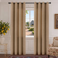 TURCURNO Semi Sheer Linen Curtains,Light Filtering Grommet Drapes,Neutral Farmhouse Dark Flax Bedroom Drapes Sliding Door Curtains,2 Panels,52"x84"