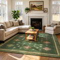 TURCURNO Persian Farmhouse 5x7 Olive Green Area Rugs for Bedroom, Retro Distressed Low Pile Non-Slip Washable Durable Indoor Carpets for Living Room Dining Room, Green