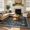 TURCURNO Black Persian Farmhouse 5x7 Area Rugs for Living Room, Persian Oriental Distressed Low Pile Stain Resistant Durable Carpets for Office Bedroom Dining Room