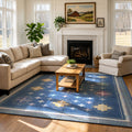 TURCURNO Farmhouse Vintage Geometric Non-Slip Machine Washable Blue 5x7 Area Rugs for Living Room Playroom Bedroom Dining Room, Midnight Blue