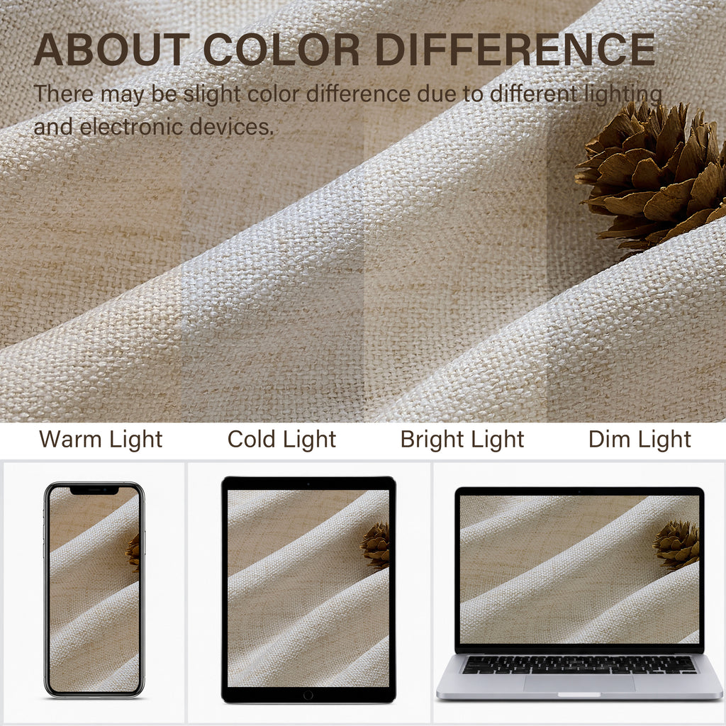 TURCURNO Light Filtering Linen Curtains for Living Room Bedroom,Soft Flax Textured Bronze Grommet Semi Sheer Privacy Drapes 2 Panels,Natural,52"x90"
