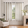 TURCURNO Light Filtering Linen Curtains for Bedroom Farmhouse,Soft Flax Textured Bronze Grommet Semi-Sheer Boho Curtains 2 Panels,Natural,52"x63"