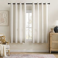 TURCURNO Light Filtering Linen Curtains for Dining Room,Soft Flax Textured Bronze Grommet Semi Sheer Boho Curtains 2 Panels,Ivory White,52"x45"