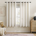 TURCURNO Light Filtering Linen Curtains for Bedroom Farmhouse,Soft Flax Textured Bronze Grommet Semi-Sheer Boho Curtains 2 Panels,Ivory White,52"x63"