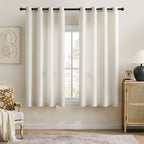 TURCURNO Light Filtering Linen Curtains for Bedroom Farmhouse,Soft Flax Textured Bronze Grommet Semi-Sheer Boho Curtains 2 Panels,Ivory White,52"x63"