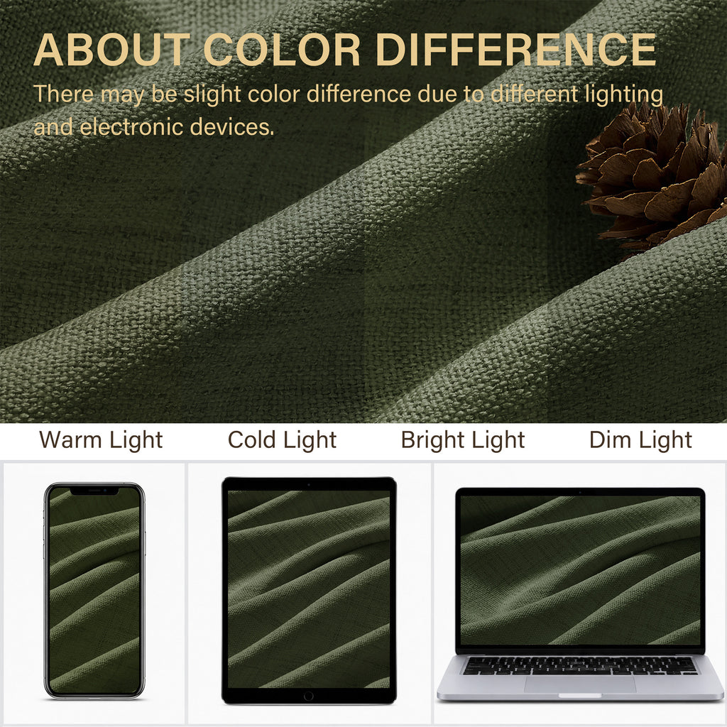 TURCURNO Light Filtering Linen Curtains for Bedroom,Soft Fabric Elegant Bronze Grommet Semi-Sheer Privacy Drapes 2 Panels,Olive Green,52"x90"