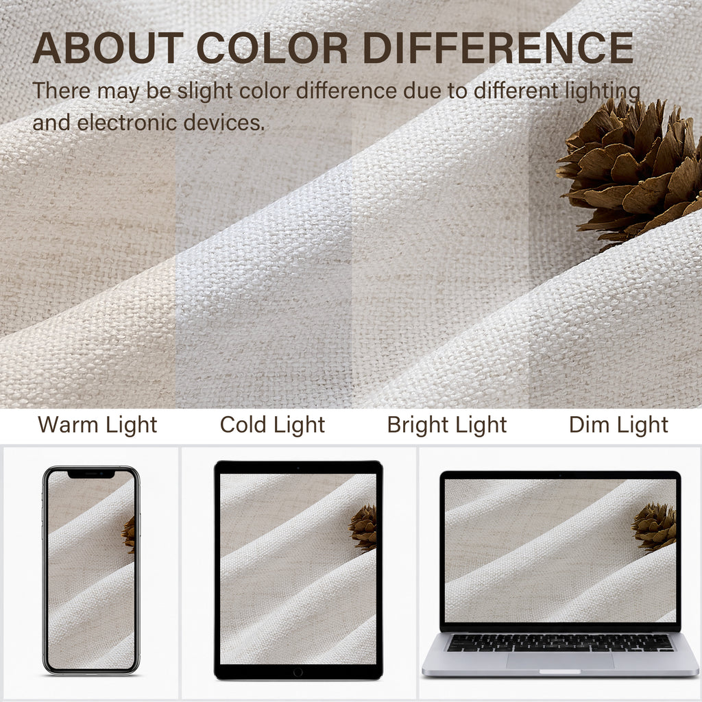 TURCURNO Light Filtering Linen Curtains for Living Room,Soft Fabric Bronze Grommet Semi Sheer Floor to Ceiling Curtains,2 Panels,Beige White,52"x102"