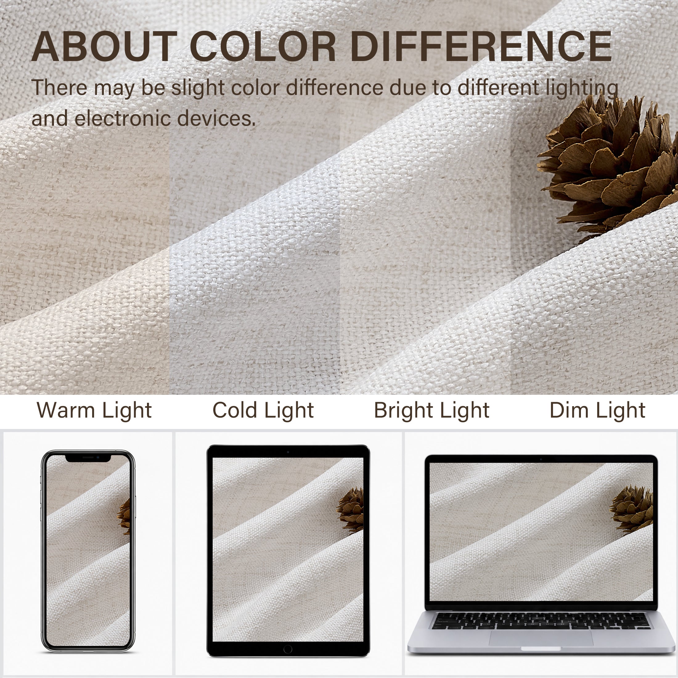 TURCURNO Light Filtering Linen Curtains for Living Room,Soft Fabric Bronze Grommet Semi Sheer Floor to Ceiling Curtains,2 Panels,Beige White,52"x102"