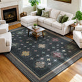 TURCURNO Persian 6x9 Indoor Area Rugs for Living Room, Oriental Distressed Low Pile Stain Resistant Durable Mats for Office Living Room Kitchen, Black
