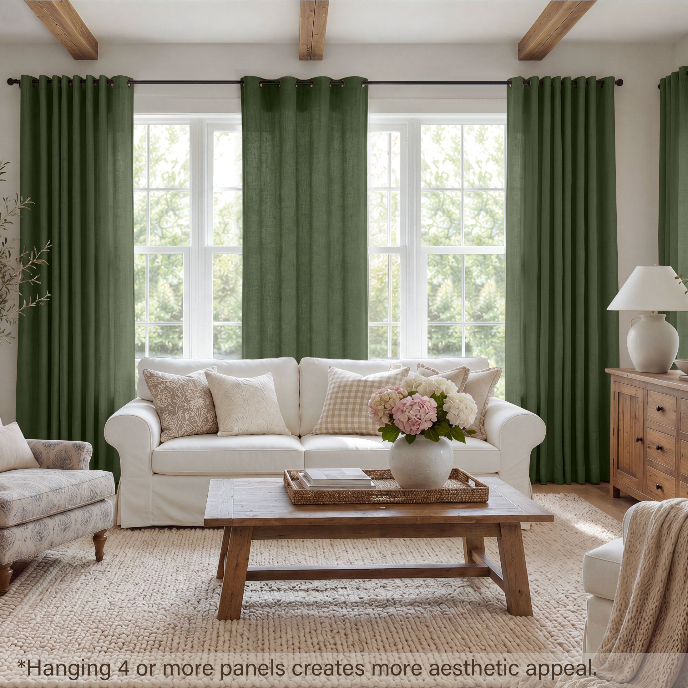 TURCURNO Light Filtering Linen Curtains for Bedroom,Soft Fabric Elegant Bronze Grommet Semi-Sheer Privacy Drapes 2 Panels,Olive Green,52"x90"