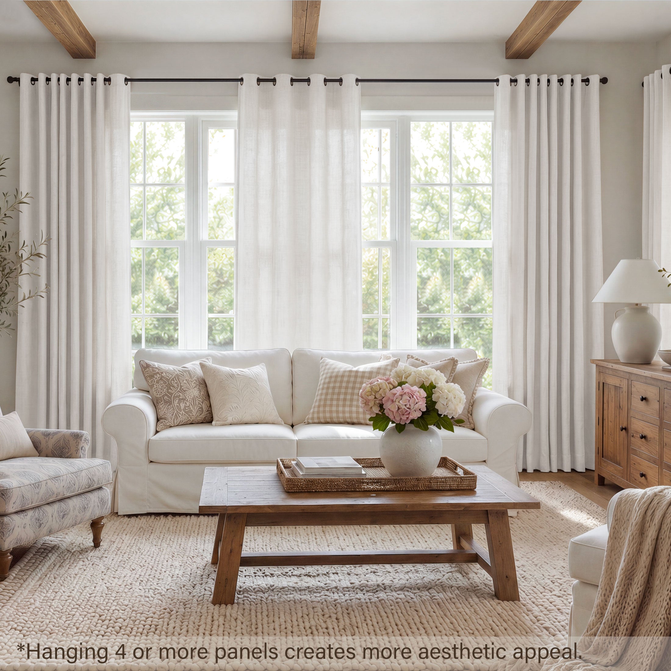 TURCURNO Light Filtering Linen Curtains for Living Room,Soft Fabric Bronze Grommet Semi Sheer Floor to Ceiling Curtains,2 Panels,Beige White,52"x102"
