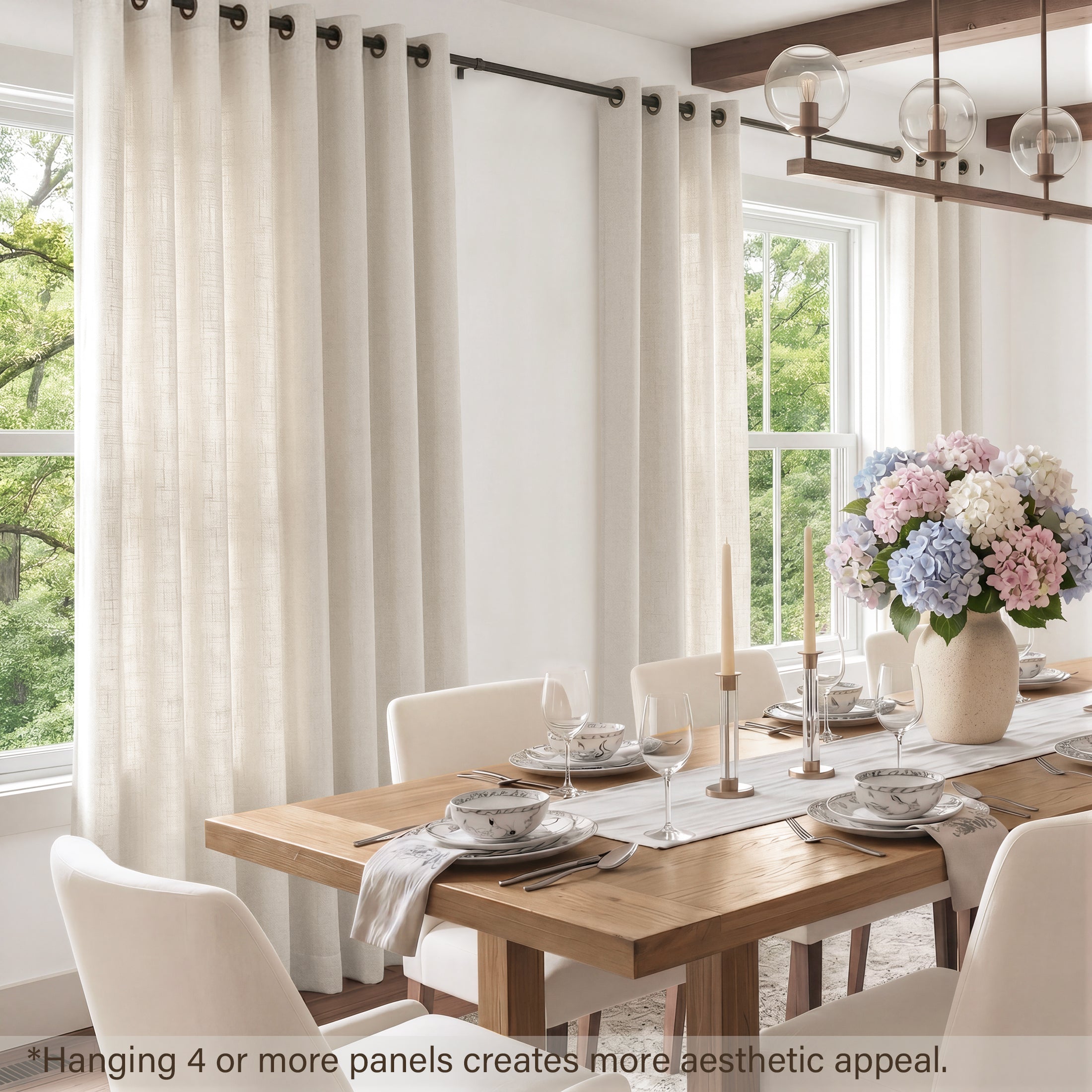 TURCURNO Light Filtering Linen Curtains for Living Room Bedroom,Soft Flax Textured Bronze Grommet Semi Sheer Privacy Drapes 2 Panels,Natural,52"x90"