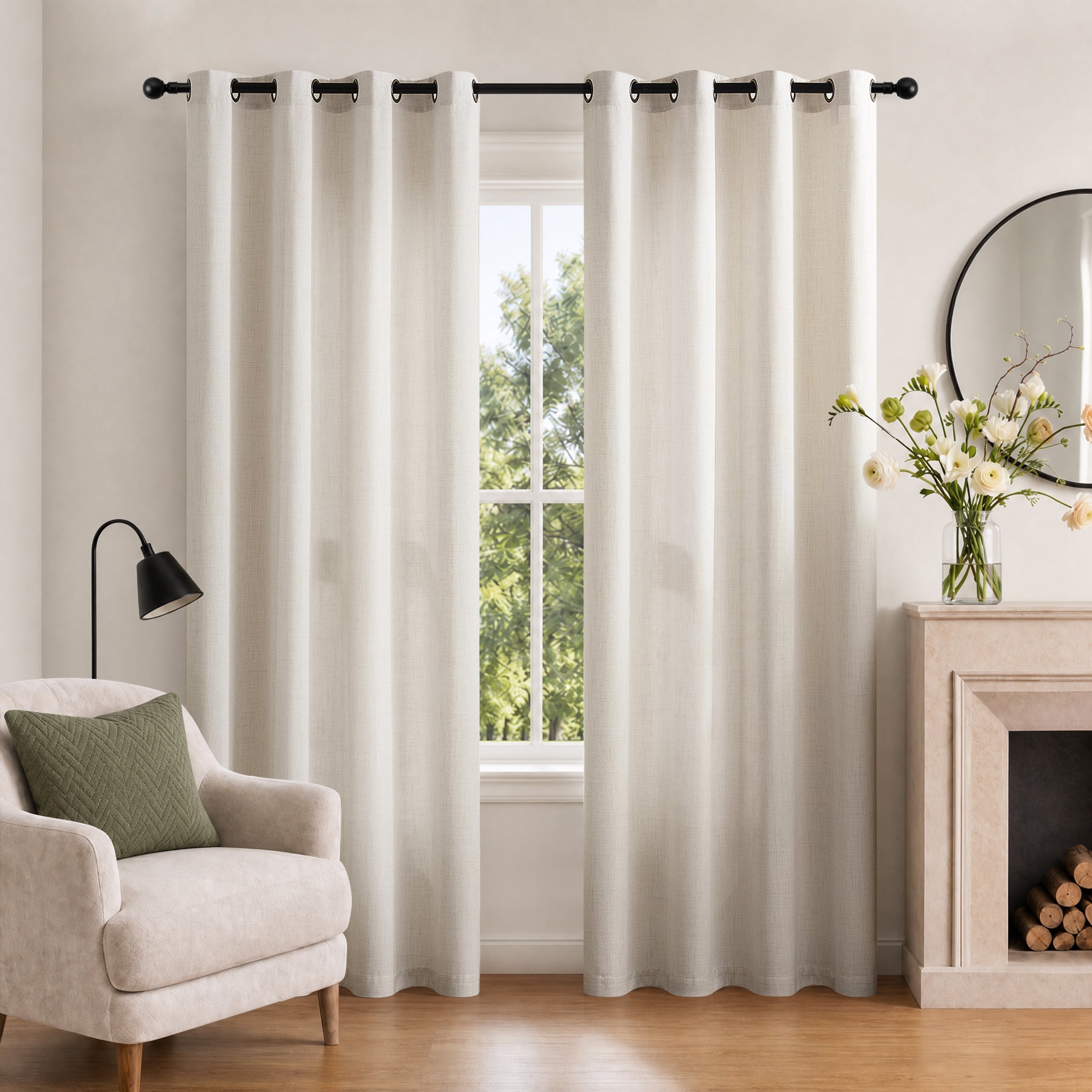 TURCURNO Light Filtering Linen Curtains for Living Room Bedroom,Soft Fabric Bronze Grommet Semi Sheer Window Curtain,2 Panels,Natural,52"x84"