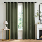 TURCURNO Light Filtering Linen Curtains for Living Room Bedroom,Soft Fabric Bronze Grommet Semi-Sheer Window Curtain,2 Panels,Olive Green,52"x84"