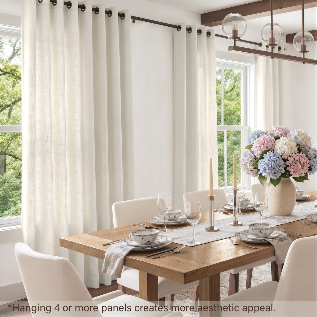 TURCURNO Light Filtering Linen Curtains for Bedroom Farmhouse,Soft Flax Textured Bronze Grommet Semi-Sheer Boho Curtains 2 Panels,Ivory White,52"x63"