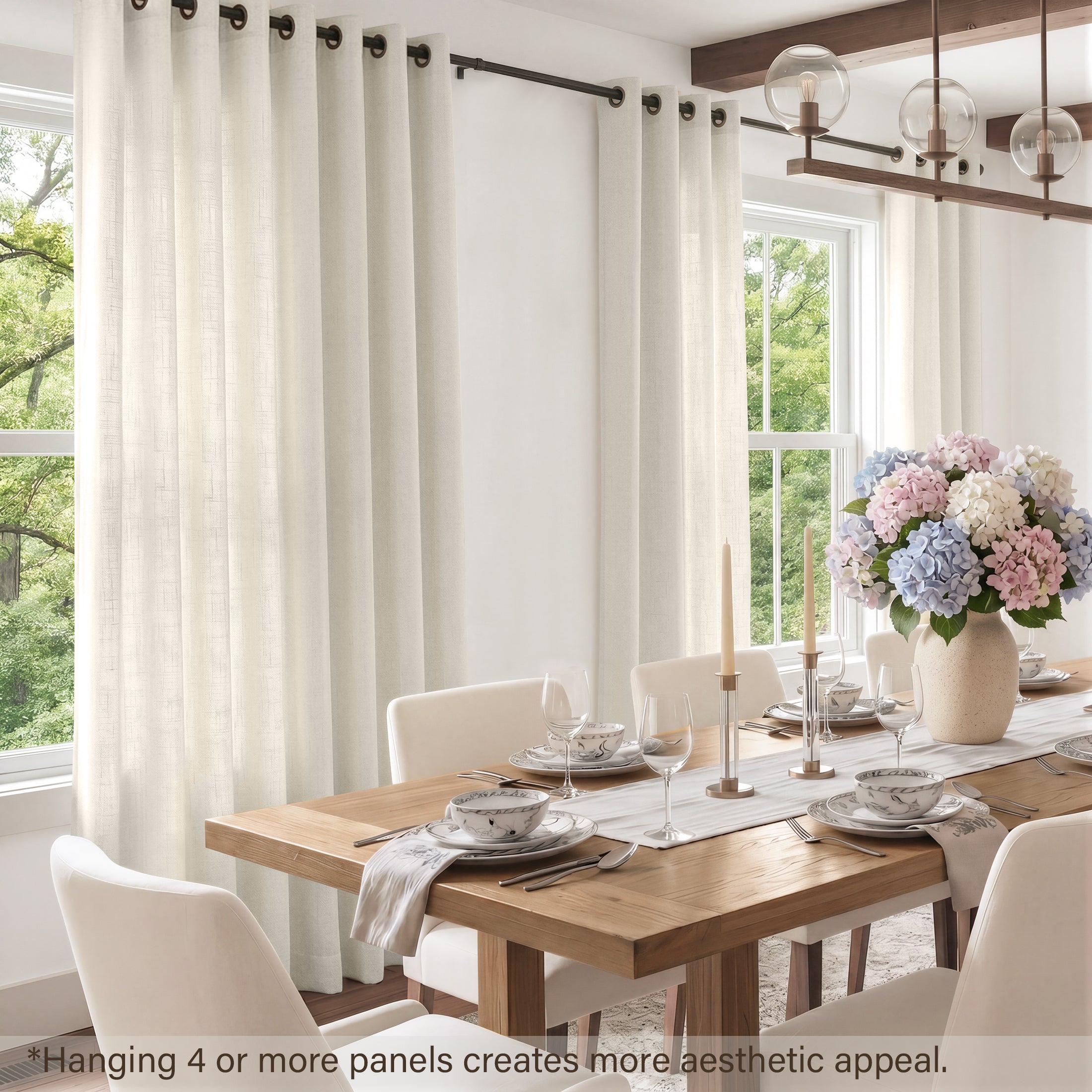 TURCURNO Light Filtering Linen Curtains for Bedroom Farmhouse,Soft Flax Textured Bronze Grommet Semi-Sheer Boho Curtains 2 Panels,Ivory White,52"x63"