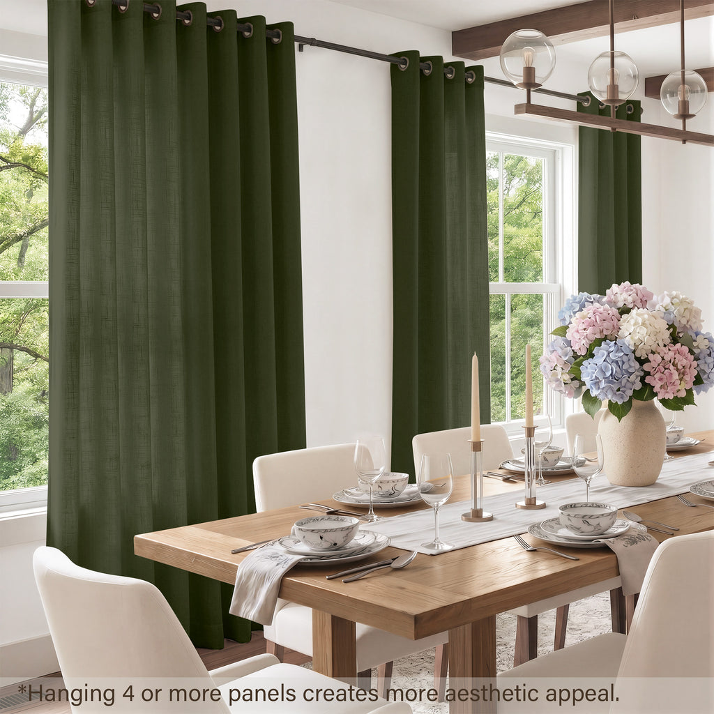 TURCURNO Light Filtering Linen Curtains for Bedroom,Soft Fabric Elegant Bronze Grommet Semi-Sheer Privacy Drapes 2 Panels,Olive Green,52"x90"