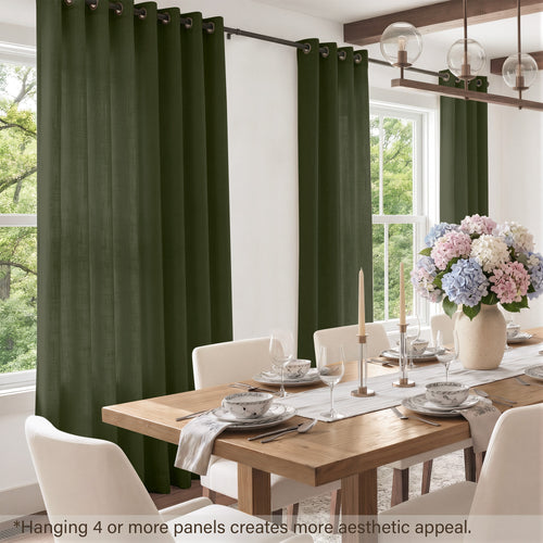 TURCURNO Light Filtering Linen Curtains for Bedroom,Soft Fabric Elegant Bronze Grommet Semi-Sheer Privacy Drapes 2 Panels,Olive Green,52"x90"