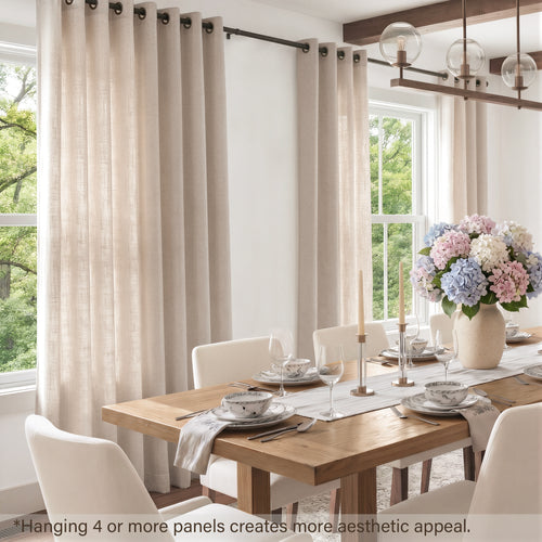 TURCURNO Light Filtering Linen Curtains for Bedroom Dining Room,Soft Flax Textured Bronze Grommet Semi Sheer Boho Curtains 2 Panels,Linen,52"x45"