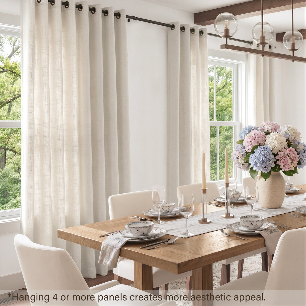 TURCURNO Light Filtering Linen Curtains for Living Room and Office,Flax Textured Bronze Grommet Semi Sheer Privacy Drapes 2 Panels,Natural,52"x96"
