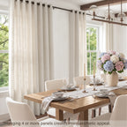 TURCURNO Light Filtering Linen Curtains for Living Room and Office,Flax Textured Bronze Grommet Semi Sheer Privacy Drapes 2 Panels,Natural,52"x96"