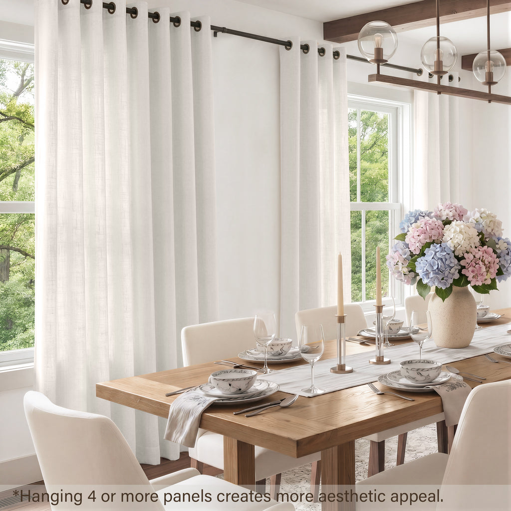 TURCURNO Light Filtering Linen Curtains for Living Room,Soft Fabric Bronze Grommet Semi Sheer Floor to Ceiling Curtains,2 Panels,Beige White,52"x102"